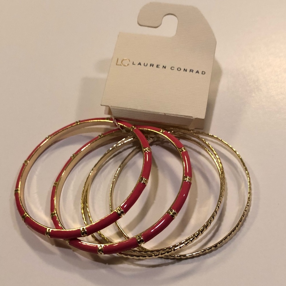 LC Lauren Conrad Twist Bangle Bracelet Set Pink - Picture 3 of 8
